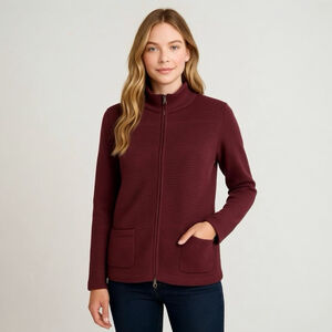 Olsen Long Sleeve Mock Neck Full Zip Ribbed Sweater Size Small Maroon Purple New